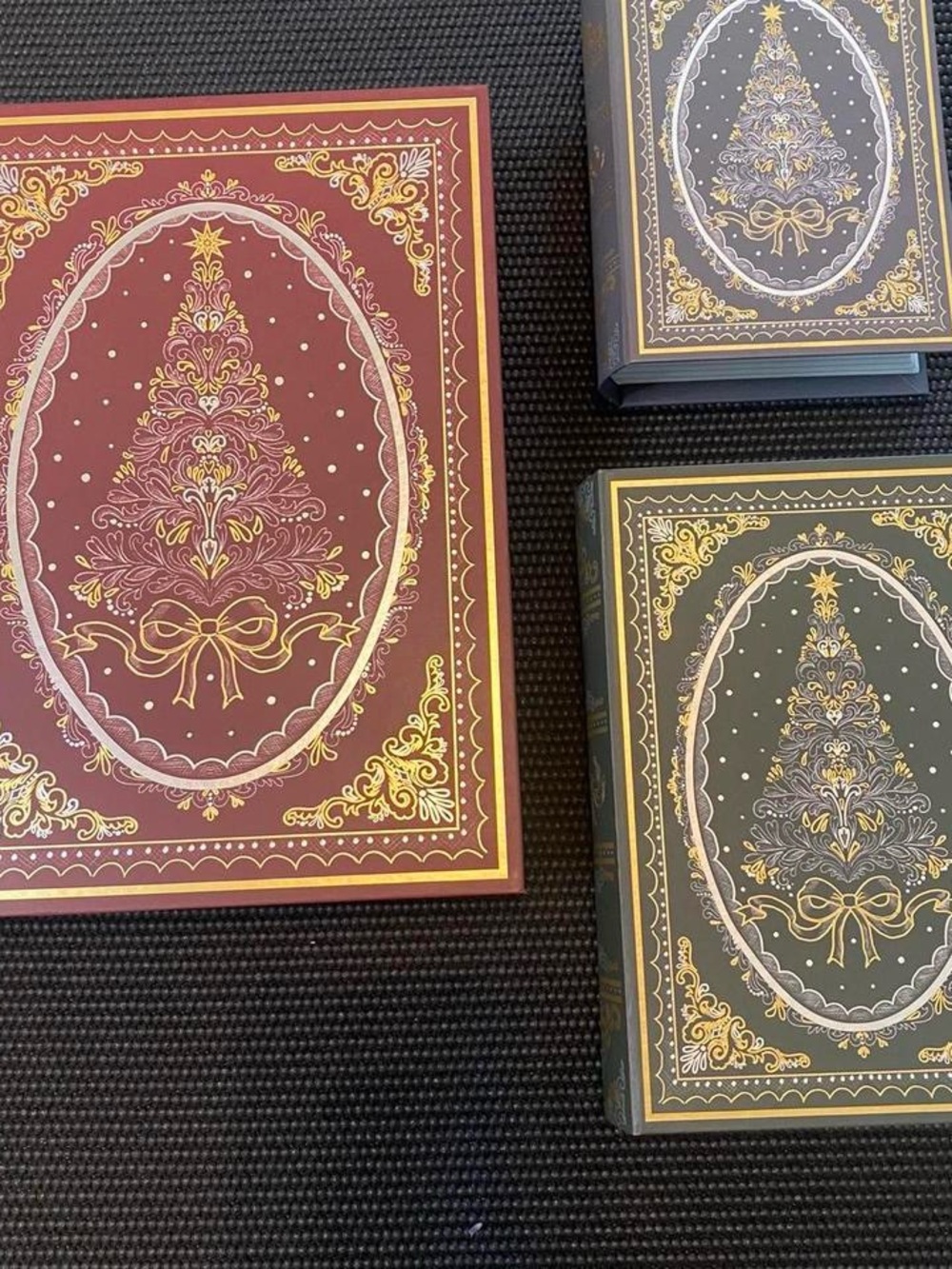 Festive Decorative books Holiday Boxes in Burgundy, Olive & Navy W/ Gold Accents